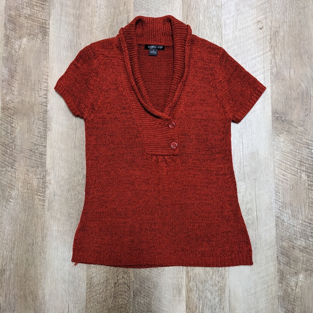 August Silk Sweater Top Scarlet Short Sleeve Size Small